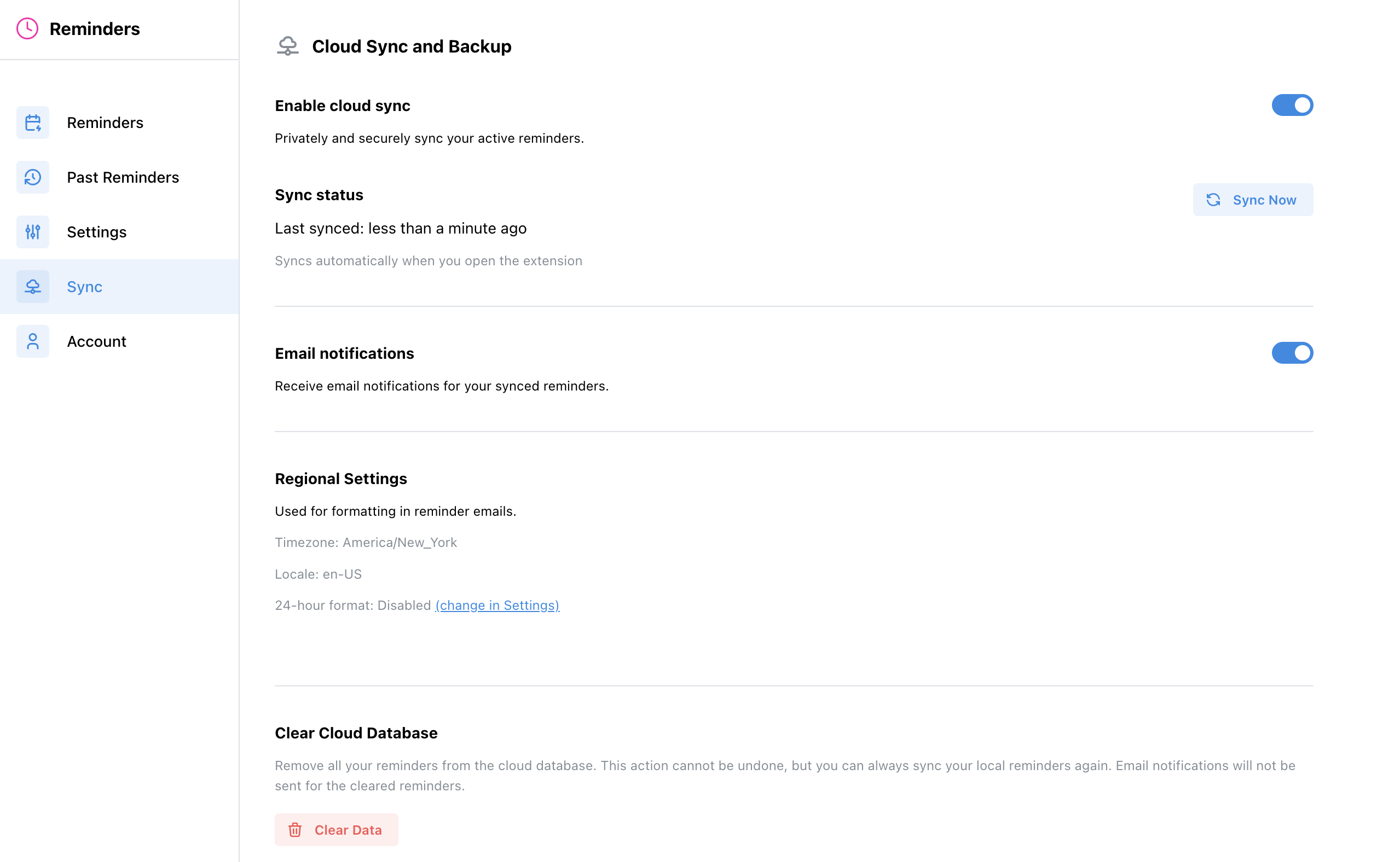 Screenshot of Cloud Sync & Email Notifications